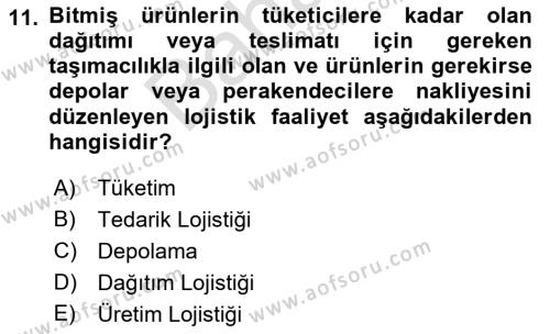 Çağdaş Lojistik Uygulamaları Dersi 2021 - 2022 Yılı (Final) Dönem Sonu Sınavı 11. Soru