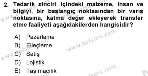 Çağdaş Lojistik Uygulamaları Dersi 2021 - 2022 Yılı (Final) Dönem Sonu Sınavı 2. Soru