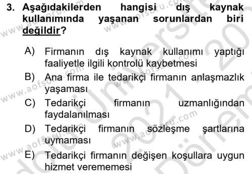 Çağdaş Lojistik Uygulamaları Dersi 2021 - 2022 Yılı (Final) Dönem Sonu Sınavı 3. Soru