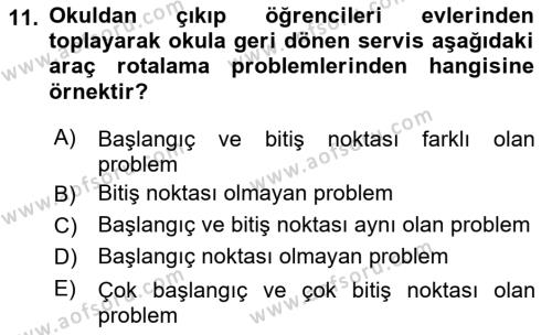 Çağdaş Lojistik Uygulamaları Dersi 2021 - 2022 Yılı Yaz Okulu Sınavı 11. Soru