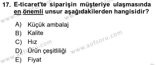 Çağdaş Lojistik Uygulamaları Dersi 2021 - 2022 Yılı Yaz Okulu Sınavı 17. Soru