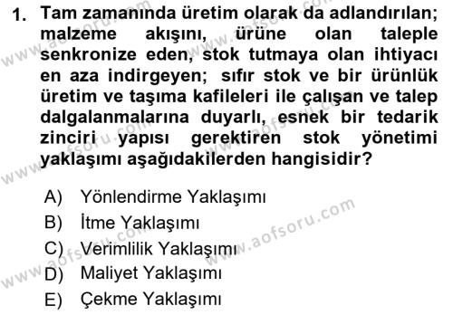 Çağdaş Lojistik Uygulamaları Dersi 2022 - 2023 Yılı Yaz Okulu Sınavı 1. Soru