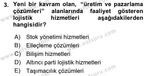 Çağdaş Lojistik Uygulamaları Dersi 2022 - 2023 Yılı Yaz Okulu Sınavı 3. Soru