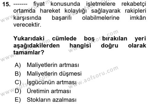 Çağdaş Lojistik Uygulamaları Dersi 2023 - 2024 Yılı (Vize) Ara Sınavı 15. Soru