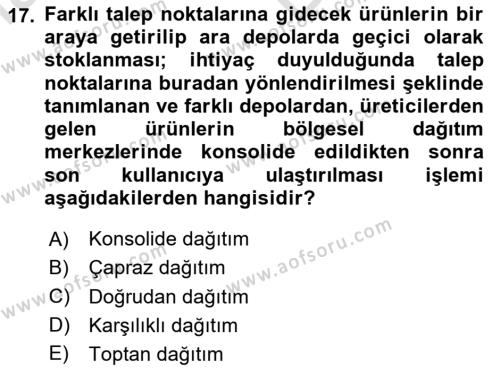 Çağdaş Lojistik Uygulamaları Dersi 2023 - 2024 Yılı (Vize) Ara Sınavı 17. Soru