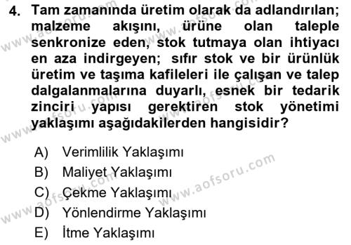 Çağdaş Lojistik Uygulamaları Dersi 2023 - 2024 Yılı (Vize) Ara Sınavı 4. Soru