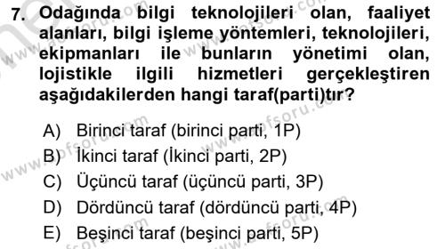 Çağdaş Lojistik Uygulamaları Dersi 2023 - 2024 Yılı (Vize) Ara Sınavı 7. Soru