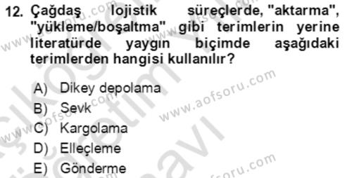 Lojistik Yönetimi Dersi 2020 - 2021 Yılı Yaz Okulu Sınavı 12. Soru