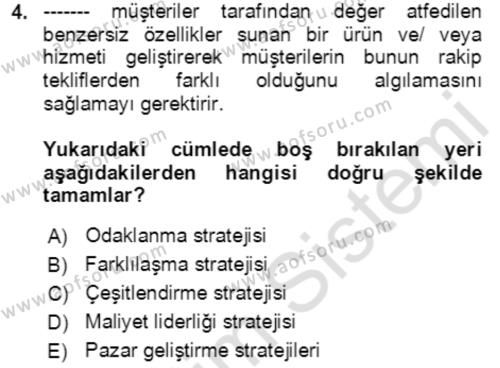 Lojistik Yönetimi Dersi 2020 - 2021 Yılı Yaz Okulu Sınavı 4. Soru