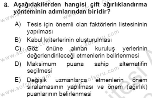 Lojistik Yönetimi Dersi 2020 - 2021 Yılı Yaz Okulu Sınavı 8. Soru