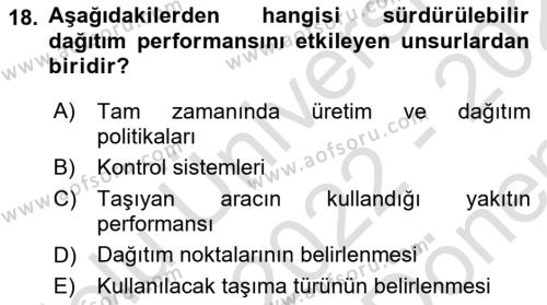 Uluslararası Lojistik Dersi 2022 - 2023 Yılı (Final) Dönem Sonu Sınavı 18. Soru