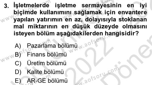 Uluslararası Lojistik Dersi 2022 - 2023 Yılı (Final) Dönem Sonu Sınavı 3. Soru