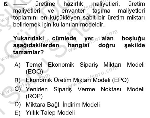 Uluslararası Lojistik Dersi 2022 - 2023 Yılı (Final) Dönem Sonu Sınavı 6. Soru