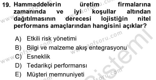 Uluslararası Lojistik Dersi 2022 - 2023 Yılı Yaz Okulu Sınavı 19. Soru