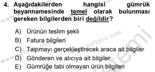 Uluslararası Lojistik Dersi 2022 - 2023 Yılı Yaz Okulu Sınavı 4. Soru