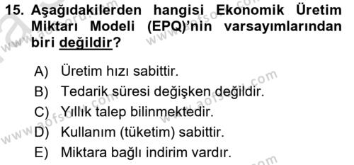 Uluslararası Lojistik Dersi 2023 - 2024 Yılı (Vize) Ara Sınavı 15. Soru