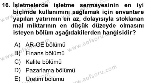 Uluslararası Lojistik Dersi 2023 - 2024 Yılı (Vize) Ara Sınavı 16. Soru