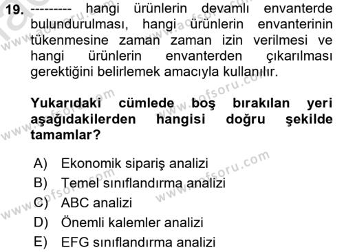 Uluslararası Lojistik Dersi 2023 - 2024 Yılı (Vize) Ara Sınavı 19. Soru