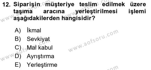 Uluslararası Lojistik Dersi 2023 - 2024 Yılı (Final) Dönem Sonu Sınavı 12. Soru