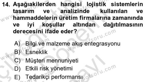 Uluslararası Lojistik Dersi 2023 - 2024 Yılı (Final) Dönem Sonu Sınavı 14. Soru