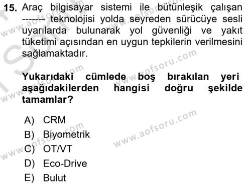 Uluslararası Lojistik Dersi 2023 - 2024 Yılı (Final) Dönem Sonu Sınavı 15. Soru