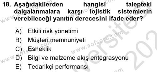 Uluslararası Lojistik Dersi 2023 - 2024 Yılı (Final) Dönem Sonu Sınavı 18. Soru