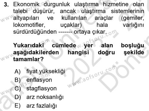 Uluslararası Lojistik Dersi 2023 - 2024 Yılı (Final) Dönem Sonu Sınavı 3. Soru