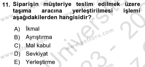 Uluslararası Lojistik Dersi 2023 - 2024 Yılı Yaz Okulu Sınavı 11. Soru