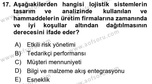 Uluslararası Lojistik Dersi 2023 - 2024 Yılı Yaz Okulu Sınavı 17. Soru