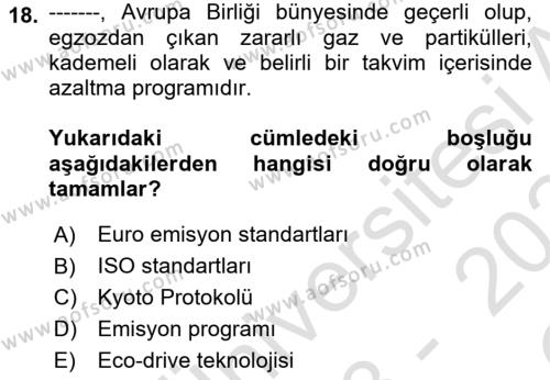 Uluslararası Lojistik Dersi 2023 - 2024 Yılı Yaz Okulu Sınavı 18. Soru