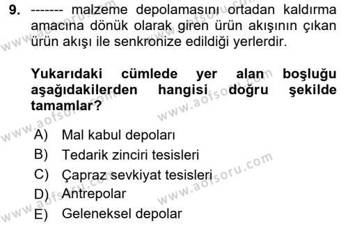 Uluslararası Lojistik Dersi 2023 - 2024 Yılı Yaz Okulu Sınavı 9. Soru