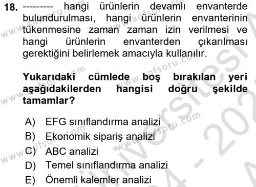 Uluslararası Lojistik Dersi 2024 - 2025 Yılı (Vize) Ara Sınavı 18. Soru