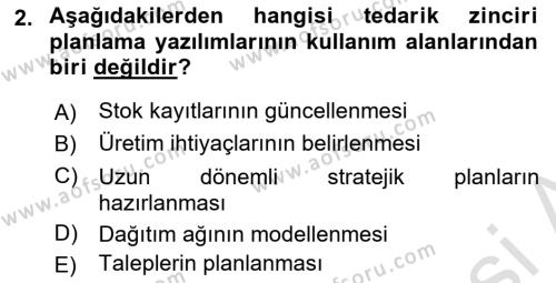 Lojistikte Teknoloji Kullanımı Dersi 2018 - 2019 Yılı 3 Ders Sınavı 2. Soru