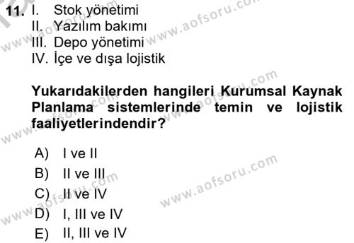 Lojistikte Teknoloji Kullanımı Dersi 2018 - 2019 Yılı Yaz Okulu Sınavı 11. Soru