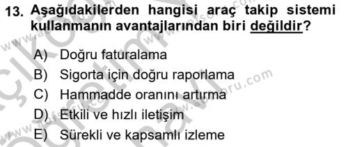 Lojistikte Teknoloji Kullanımı Dersi 2018 - 2019 Yılı Yaz Okulu Sınavı 13. Soru