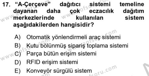 Lojistikte Teknoloji Kullanımı Dersi 2018 - 2019 Yılı Yaz Okulu Sınavı 17. Soru