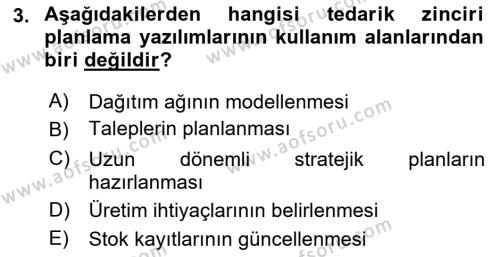 Lojistikte Teknoloji Kullanımı Dersi 2018 - 2019 Yılı Yaz Okulu Sınavı 3. Soru