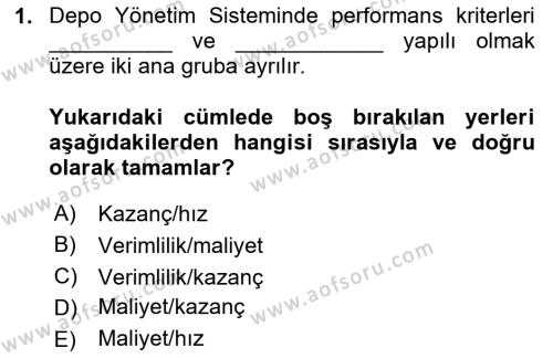 Lojistikte Teknoloji Kullanımı Dersi 2020 - 2021 Yılı Yaz Okulu Sınavı 1. Soru