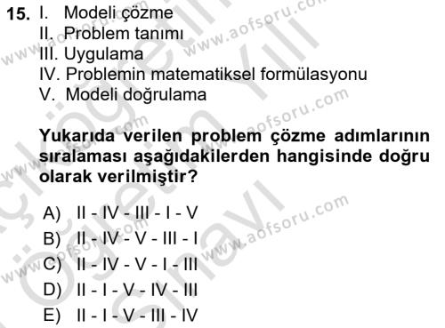 Lojistikte Teknoloji Kullanımı Dersi 2020 - 2021 Yılı Yaz Okulu Sınavı 15. Soru