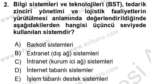 Lojistikte Teknoloji Kullanımı Dersi 2020 - 2021 Yılı Yaz Okulu Sınavı 2. Soru