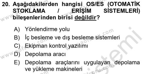 Lojistikte Teknoloji Kullanımı Dersi 2020 - 2021 Yılı Yaz Okulu Sınavı 20. Soru