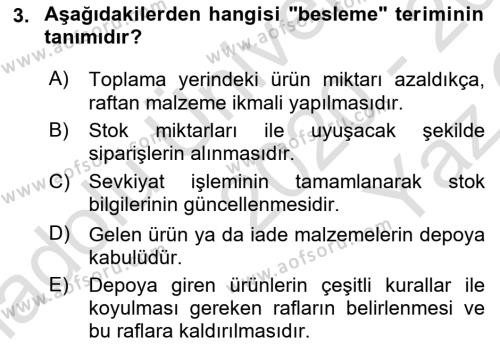 Lojistikte Teknoloji Kullanımı Dersi 2020 - 2021 Yılı Yaz Okulu Sınavı 3. Soru