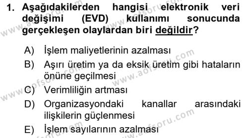 Lojistikte Teknoloji Kullanımı Dersi 2021 - 2022 Yılı Yaz Okulu Sınavı 1. Soru