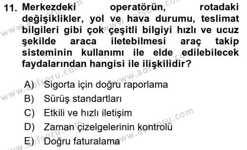 Lojistikte Teknoloji Kullanımı Dersi 2021 - 2022 Yılı Yaz Okulu Sınavı 11. Soru