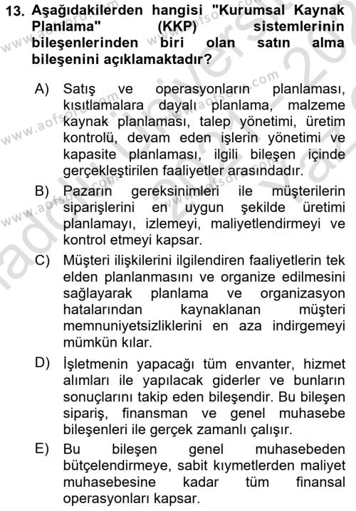 Lojistikte Teknoloji Kullanımı Dersi 2021 - 2022 Yılı Yaz Okulu Sınavı 13. Soru