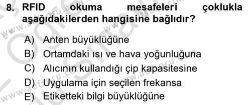 Lojistikte Teknoloji Kullanımı Dersi 2021 - 2022 Yılı Yaz Okulu Sınavı 8. Soru