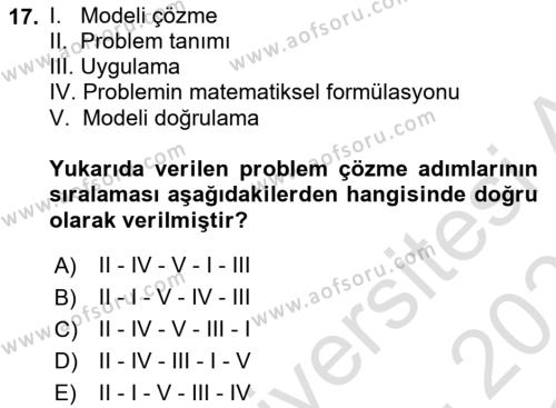 Lojistikte Teknoloji Kullanımı Dersi 2022 - 2023 Yılı Yaz Okulu Sınavı 17. Soru