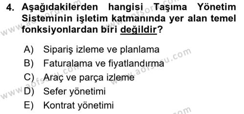 Lojistikte Teknoloji Kullanımı Dersi 2022 - 2023 Yılı Yaz Okulu Sınavı 4. Soru