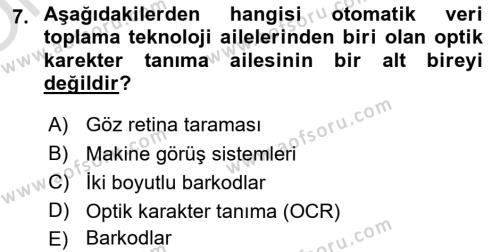 Lojistikte Teknoloji Kullanımı Dersi 2022 - 2023 Yılı Yaz Okulu Sınavı 7. Soru