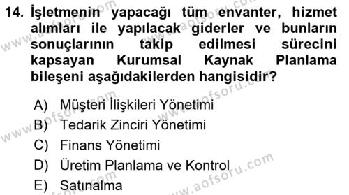 Lojistikte Teknoloji Kullanımı Dersi 2023 - 2024 Yılı Yaz Okulu Sınavı 14. Soru